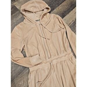 G by Giuliana LounGy Velour Hooded Jogger Jumpsuit beige womens large romper